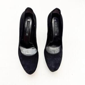 Albano Black High Heel Dressy Suede Shoes With Patent Leather Trim Size 40 Italy